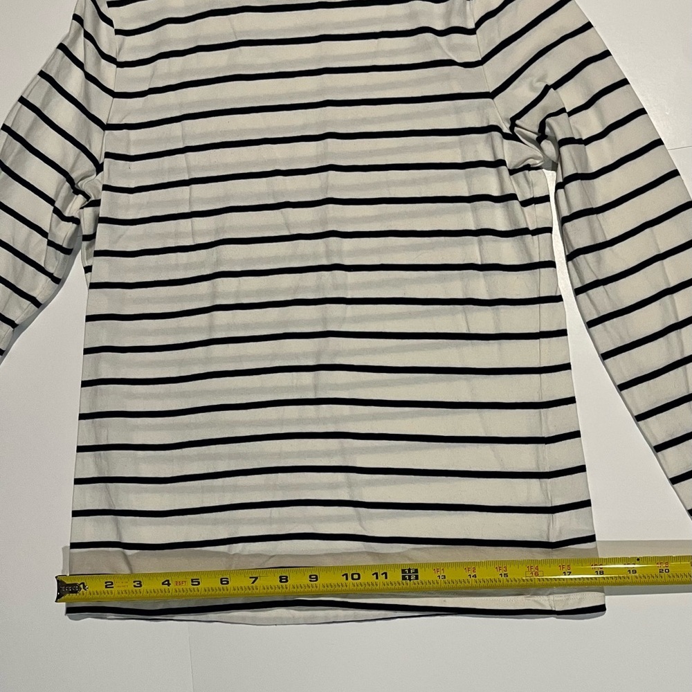 Talbots White and Blue Fitted Ribbed Long Sleeve Tee - Picture 2 of 4